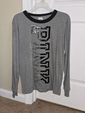 PINK Victoria's Secret Gray Long Sleeve Tee with Black Trim